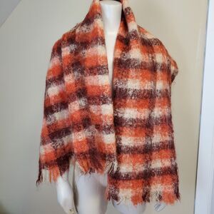 Vintage GLEN CREE SCOTLAND MOHAIR Fringe BLANKET SCARF 26x62 SHAWL Autumn colors